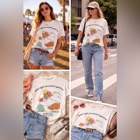 Vintage 80s Single Stitch Capricorn Zodiac Graphic Tee Signed Sharelle - Picture 2 of 10